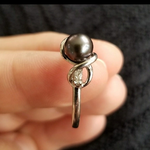White gold 10k tahitian black pearl diamond ri… - Picture 2 of 4